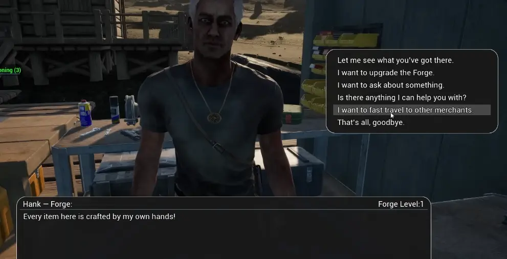 Nuclear Epoch Hank Forge merchant and fast travel dialogue