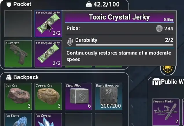 Nuclear Epoch Toxic Crystal Jerky stamina recovery tooltip