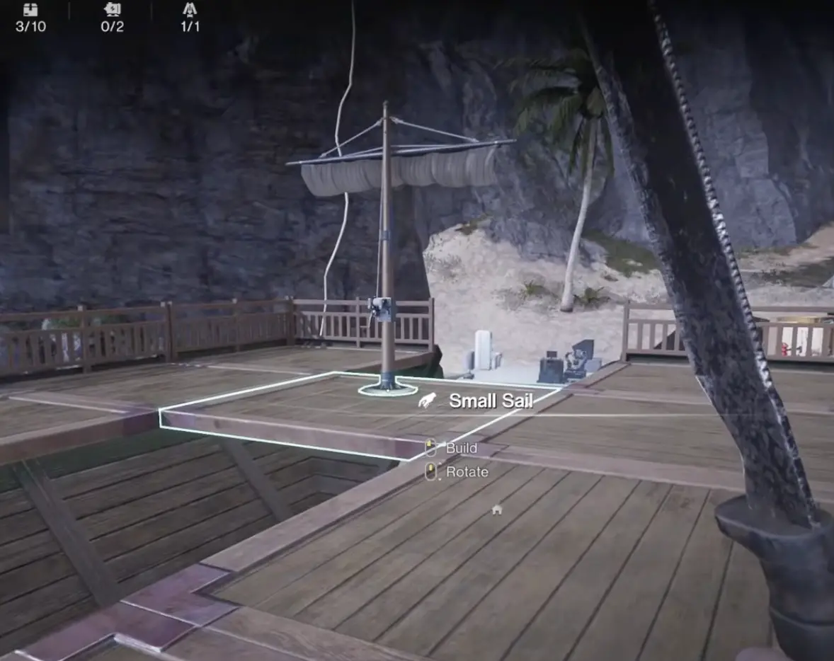 Small Sail selected for placement on the deck in Once Human Isles of Abyss