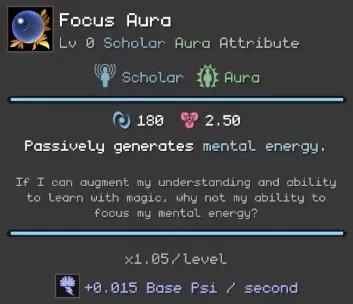 Orb of Creation Focus Aura tooltip showing passive Psi generation