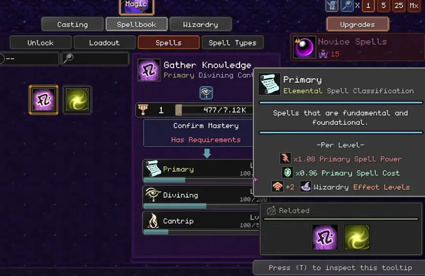 Orb of Creation Gather Knowledge mastery and Primary spell type tooltip