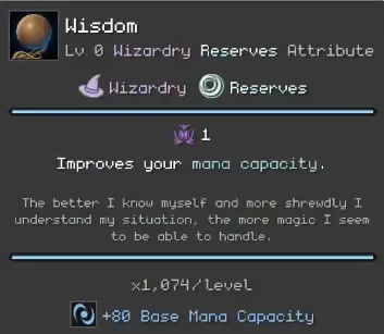 Orb of Creation Wisdom tooltip showing Base Mana Capacity