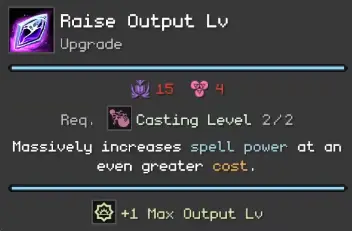 Orb of Creation Output Lv tooltip showing cost, power, cooldown, and experience