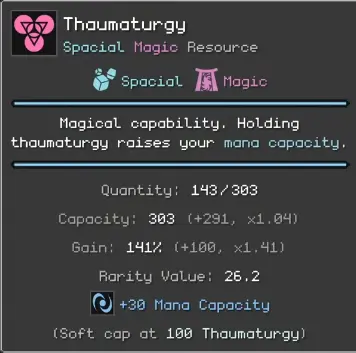 Orb of Creation Thaumaturgy tooltip showing Mana Capacity