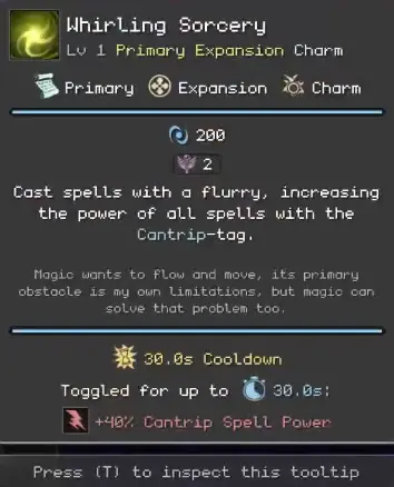 Orb of Creation Whirling Sorcery loadout with Cantrip Spell Power