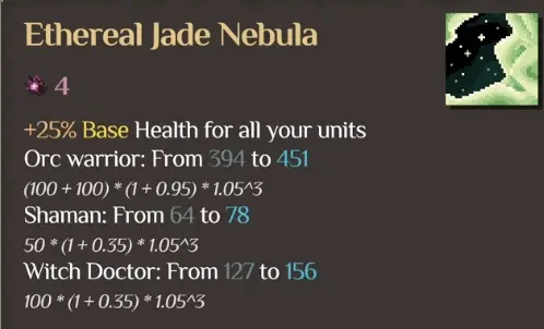 Ethereal Jade Nebula increasing base health for all Units in Orc Incremental