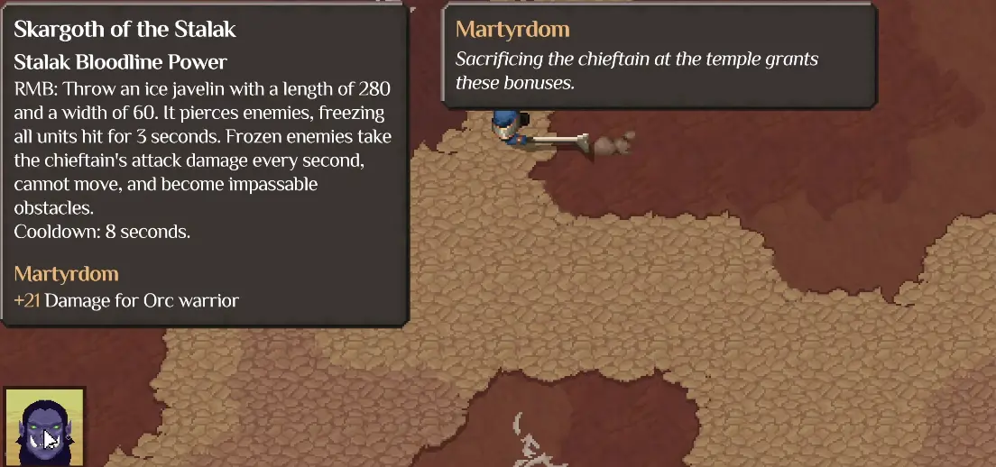 Ice Javelin Chieftain ability freezing enemies for 3 seconds in Orc Incremental