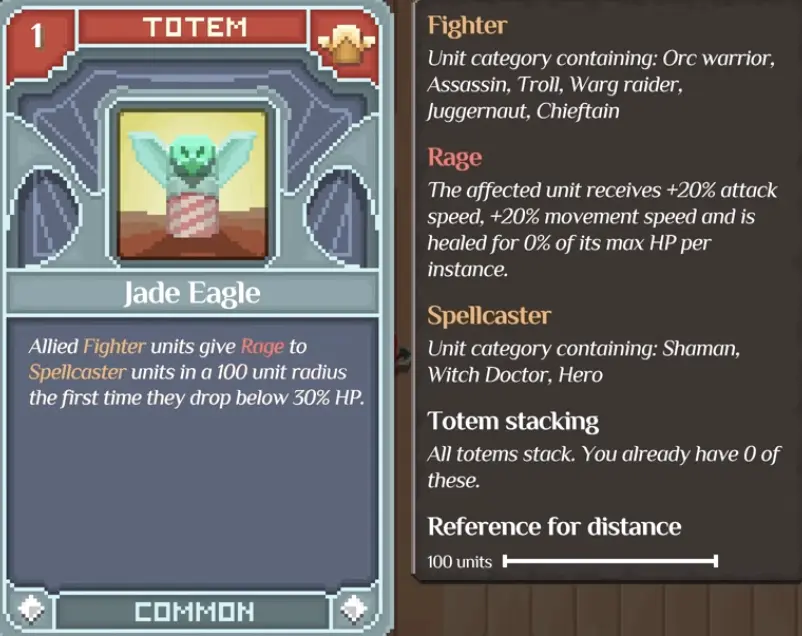 Orc Incremental Totem granting Rage from a low-health Fighter to a nearby Spellcaster