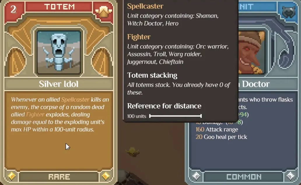 Silver Idol Totem causing dead Fighter corpses to explode after Spellcaster kills in Orc Incremental