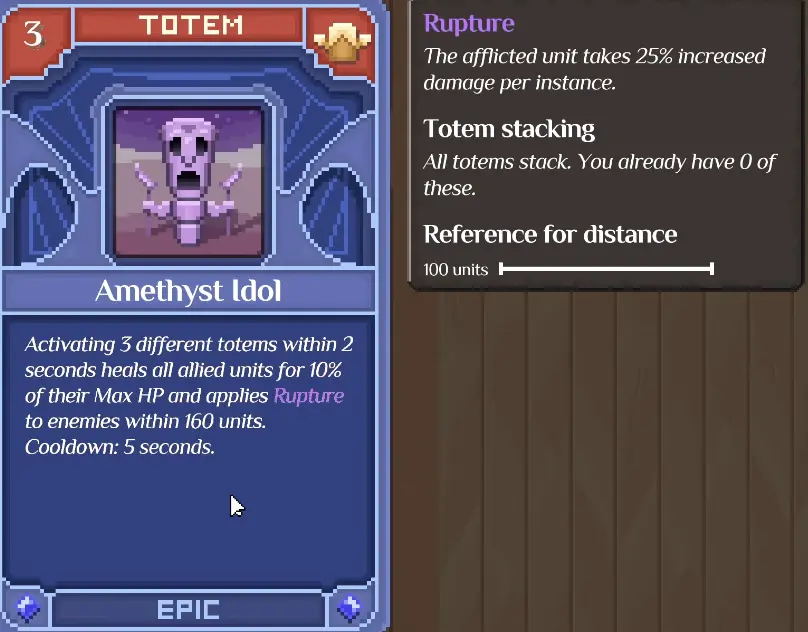 Amethyst Idol triggering healing and Rupture from three Totems in Orc Incremental