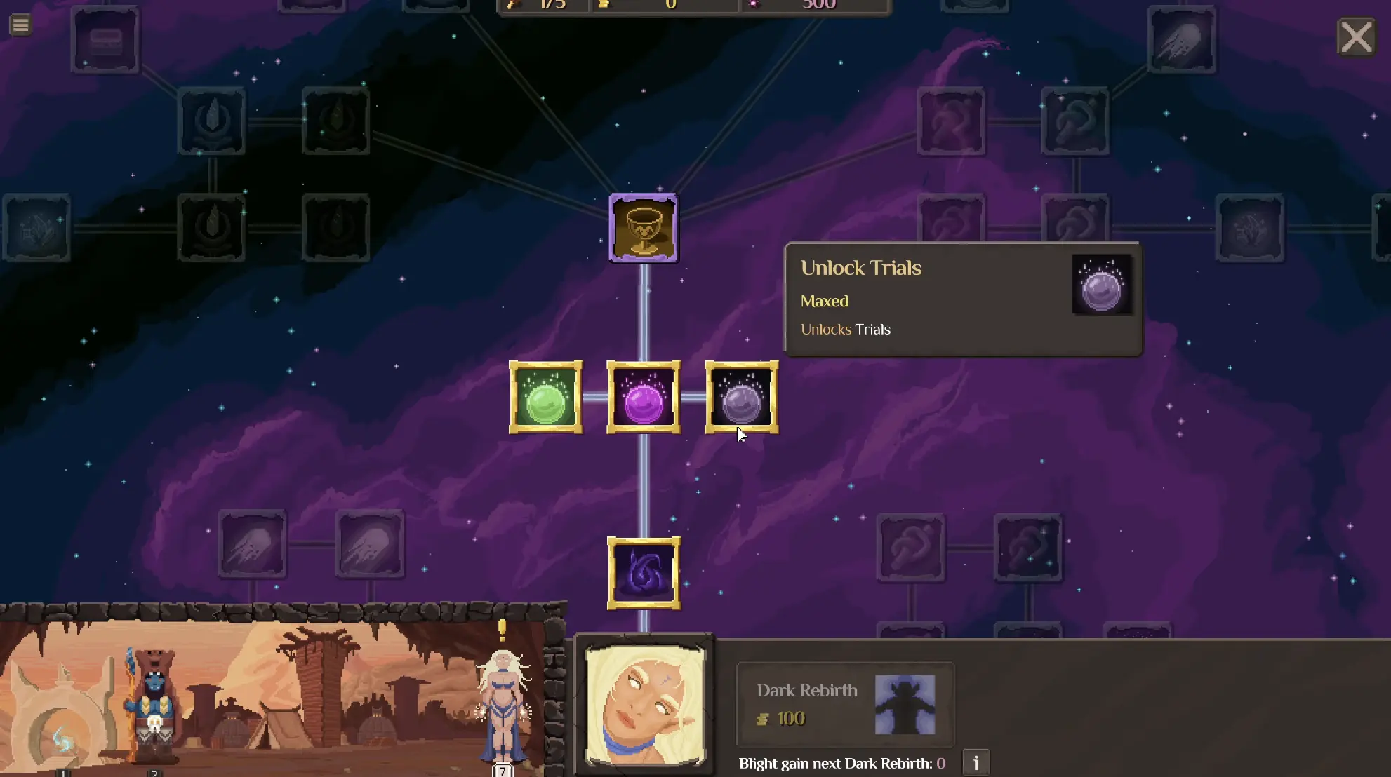 Trials unlock node in the Orc Incremental Blight Tree