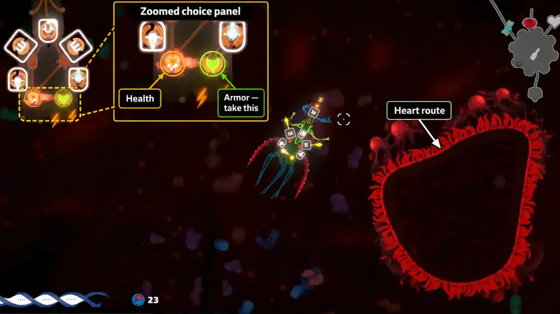 Health and Armor reward choices beside the Heart route in Pathogenic