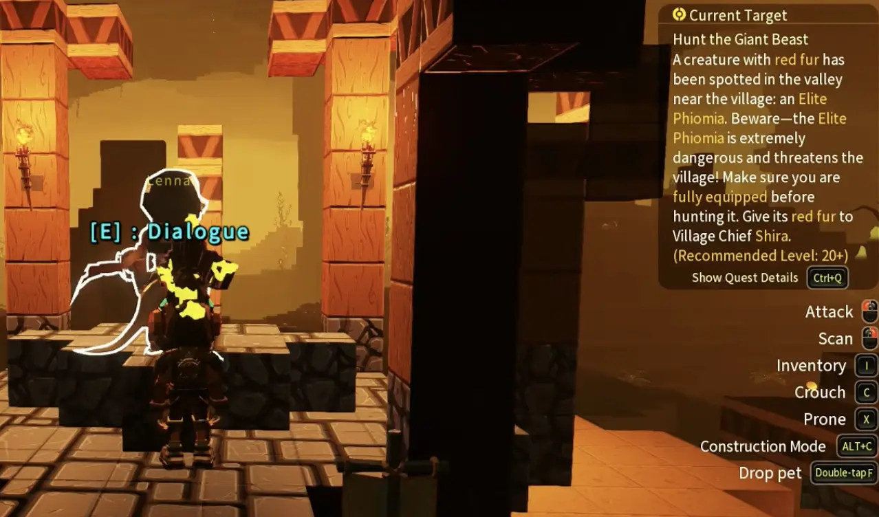 Elite U-Phiomia hunt showing a recommended level of 20+ in PixARK Terracrypt