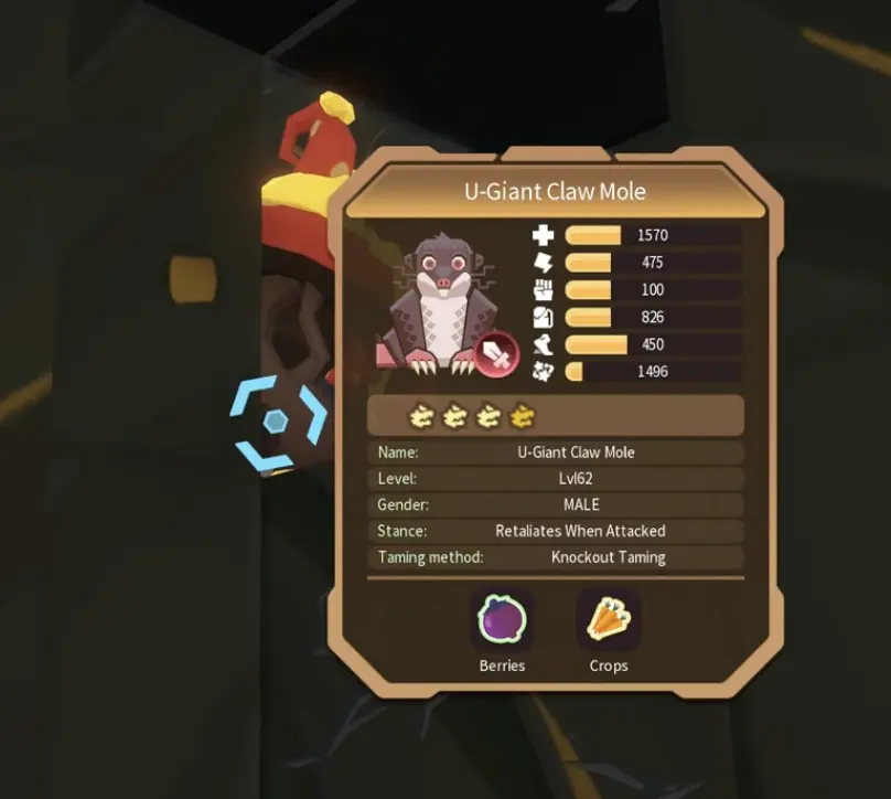 Giant Claw Mole showing knockout taming information in PixARK Terracrypt
