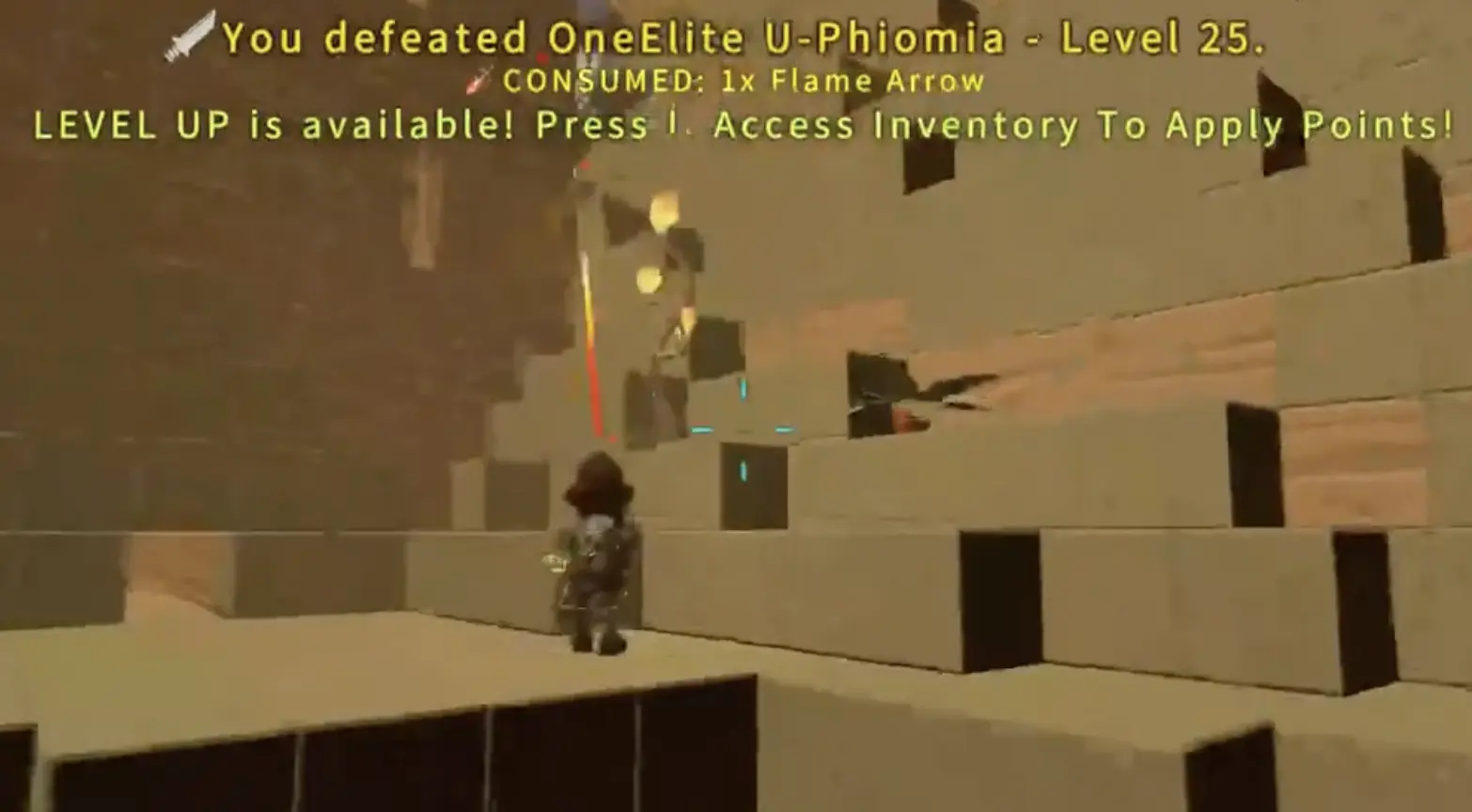 Local Legend achievement unlocking after Mega Phiomia is defeated in PixARK Terracrypt