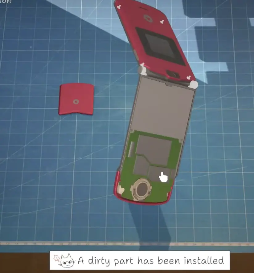 ReStory warning that a dirty part has been installed during device reassembly