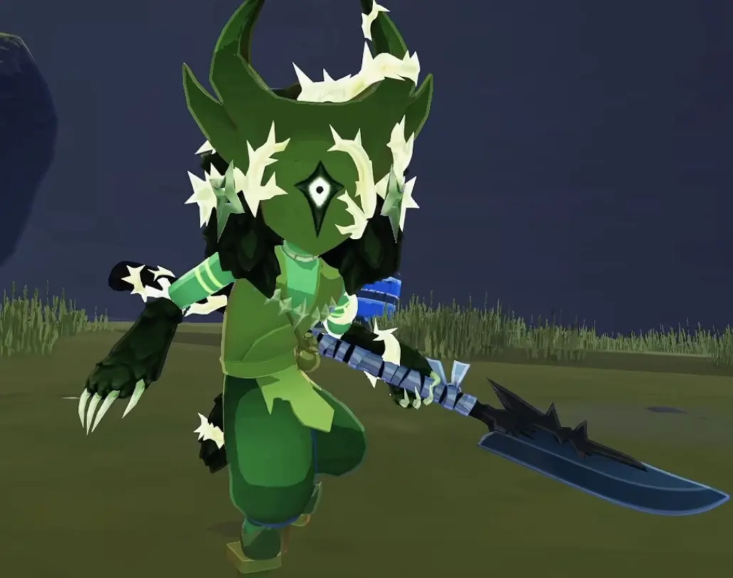 Acolyte wearing the Twilight Monsoon Mastery skin, showing its alternate helmet and glowing vine-like details.