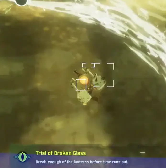 Trial of Broken Glass objective instructing the player to destroy lanterns before the timer expires