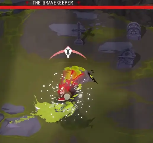 Ruby attacking a poison pod during the Gravekeeper fight