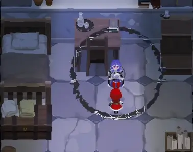 Mira opening the circular secret door to the Nun's Room