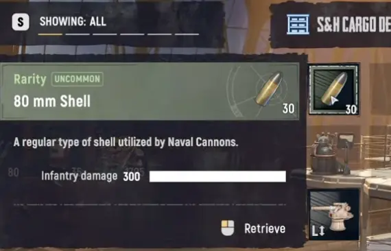 SAND Raiders 80mm shells in the cargo deck loadout