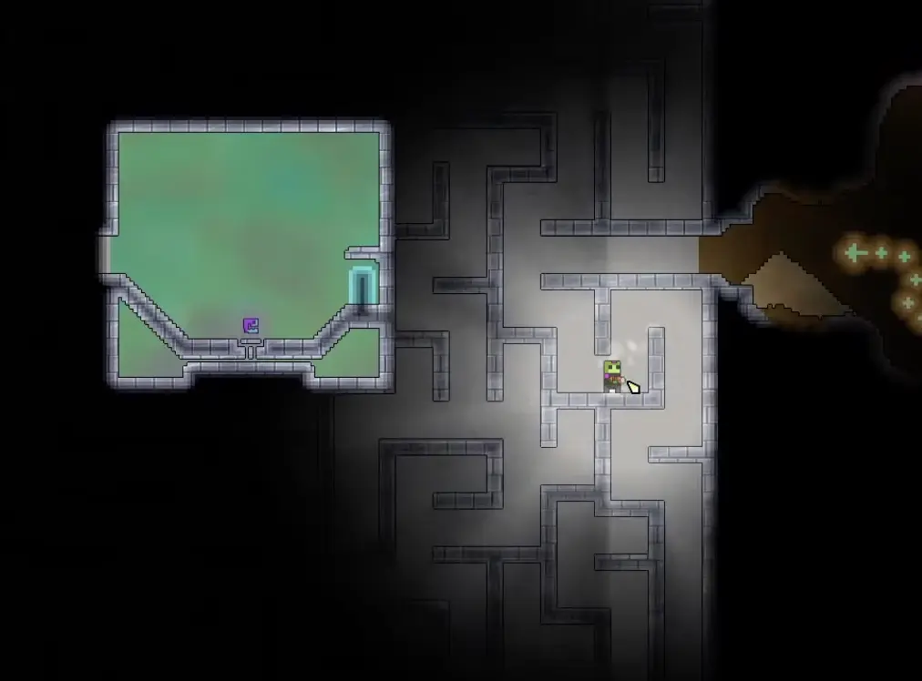 Sandustry Artifact maze corridors being navigated with a Flashlight