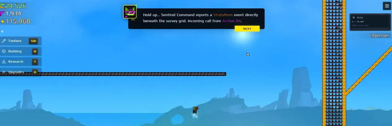 Sandustry objective appearing after the factory reaches 100000 Energy and advances to the Stratacore stage