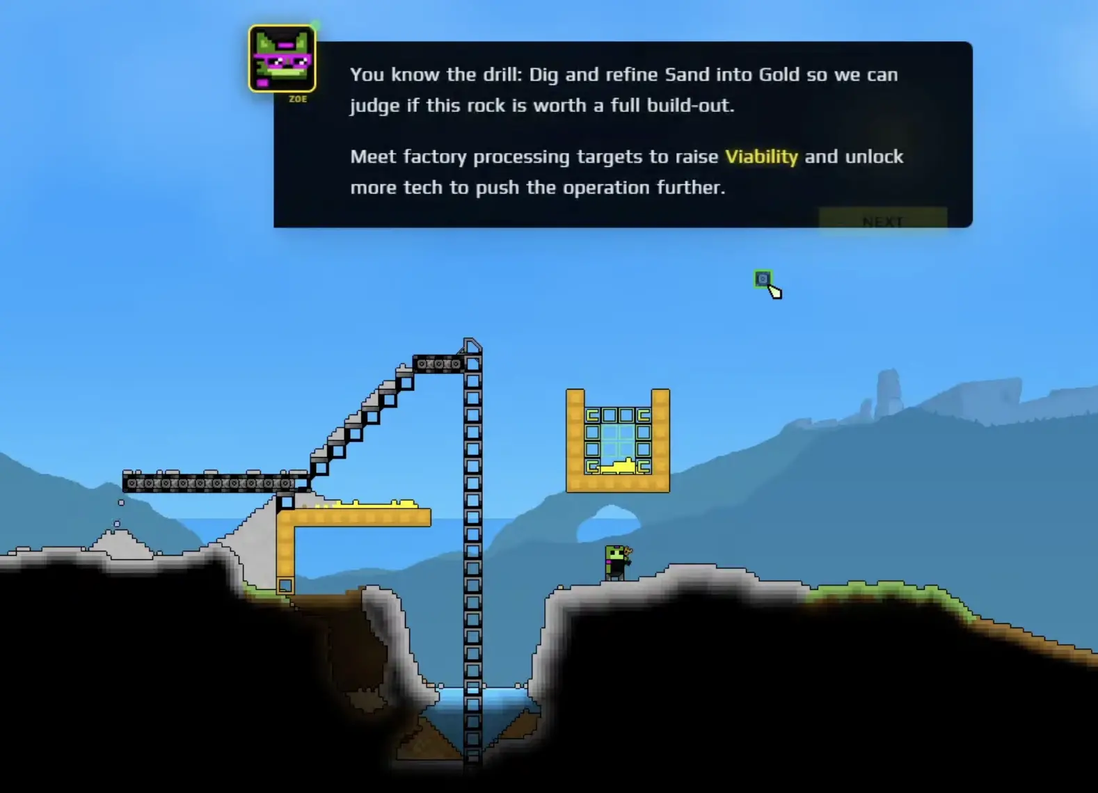 Sandustry tutorial complete with the first Gold production factory objective