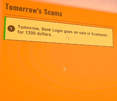 Tomorrow's Scams announcement stating that Bank Login will go on sale in Scamazon for $1200 the next day