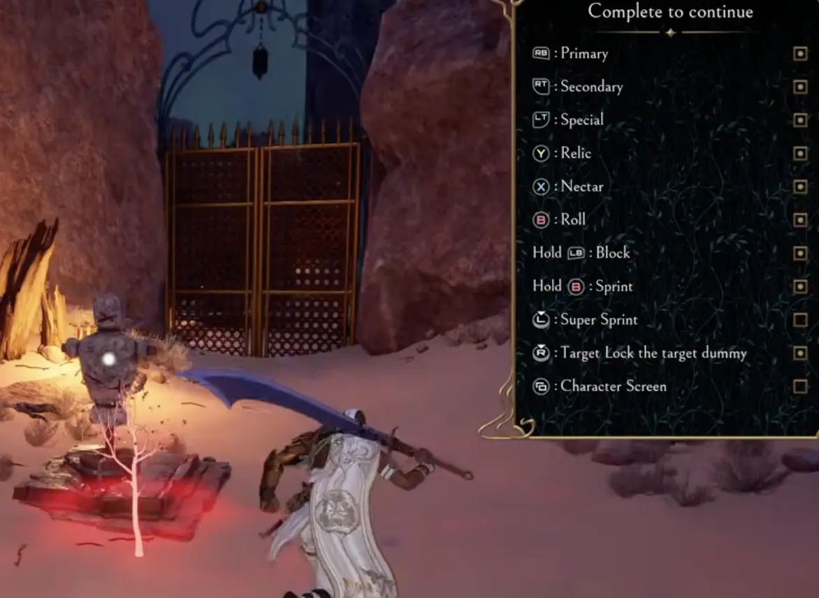 Serpent's Gaze controls and character stats screen