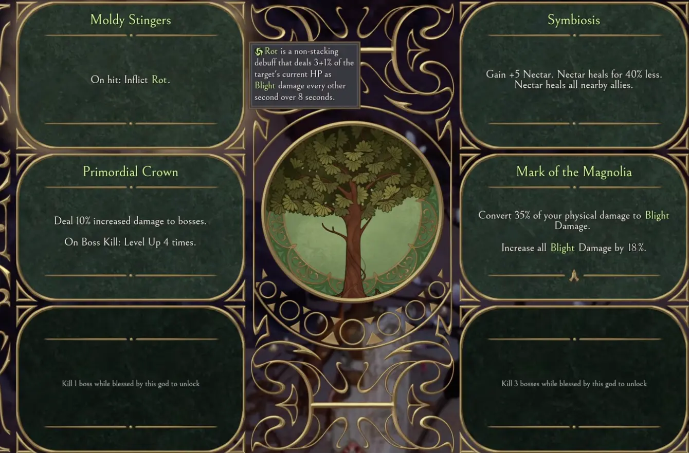 Serpent's Gaze Magnolia upgrades with Primordial Crown and Blight choices