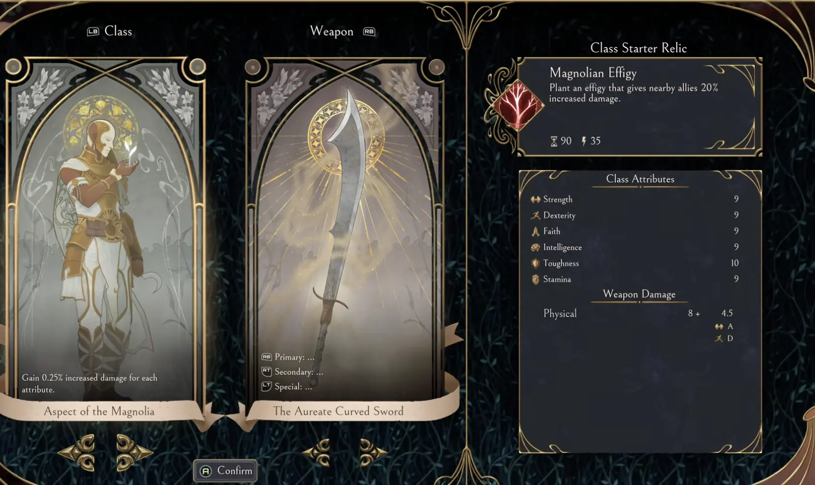 Serpent's Gaze class and weapon selection hub