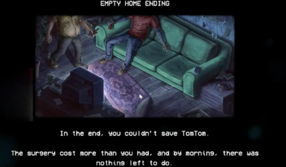 Shift At Midnight Empty Home ending stating that the pet could not be saved because surgery cost more than the player had