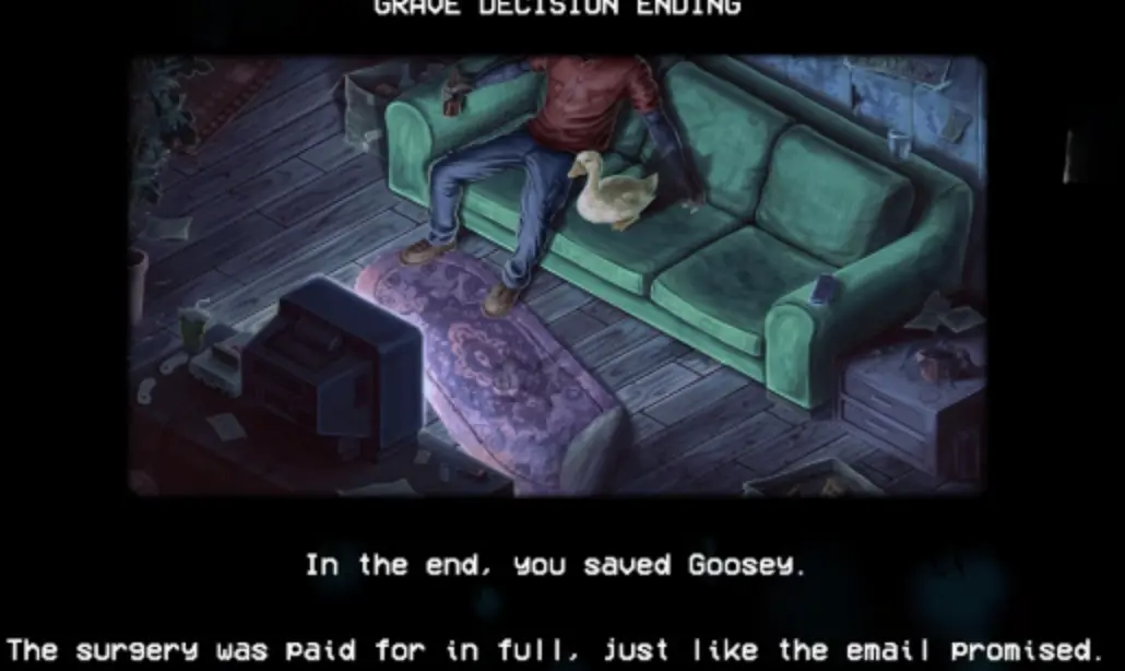 Shift At Midnight Grave Decision ending showing the pet alive after Clyde is sacrificed