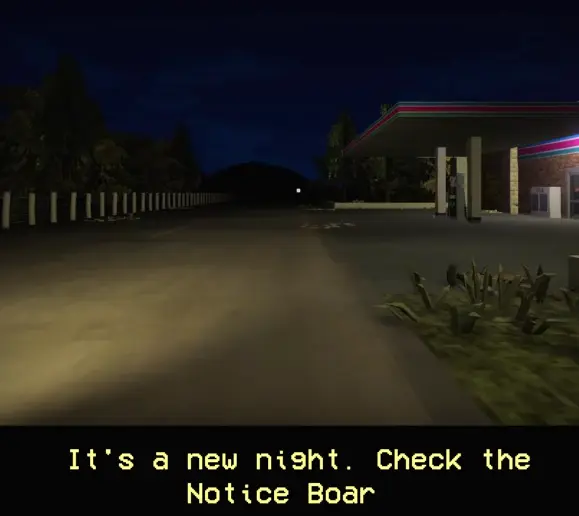 A new Shift beginning outside the gas station in Shift At Midnight
