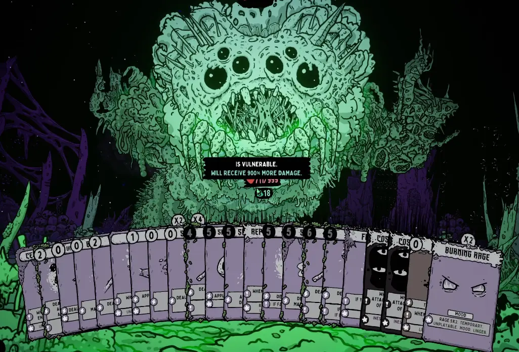 Shroom and Gloom final boss with 18 Vulnerable and 900 percent increased damage