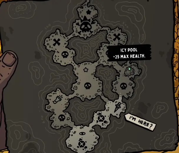 Shroom and Gloom Forgotten Path map showing an Icy Pool with 25 Max Health