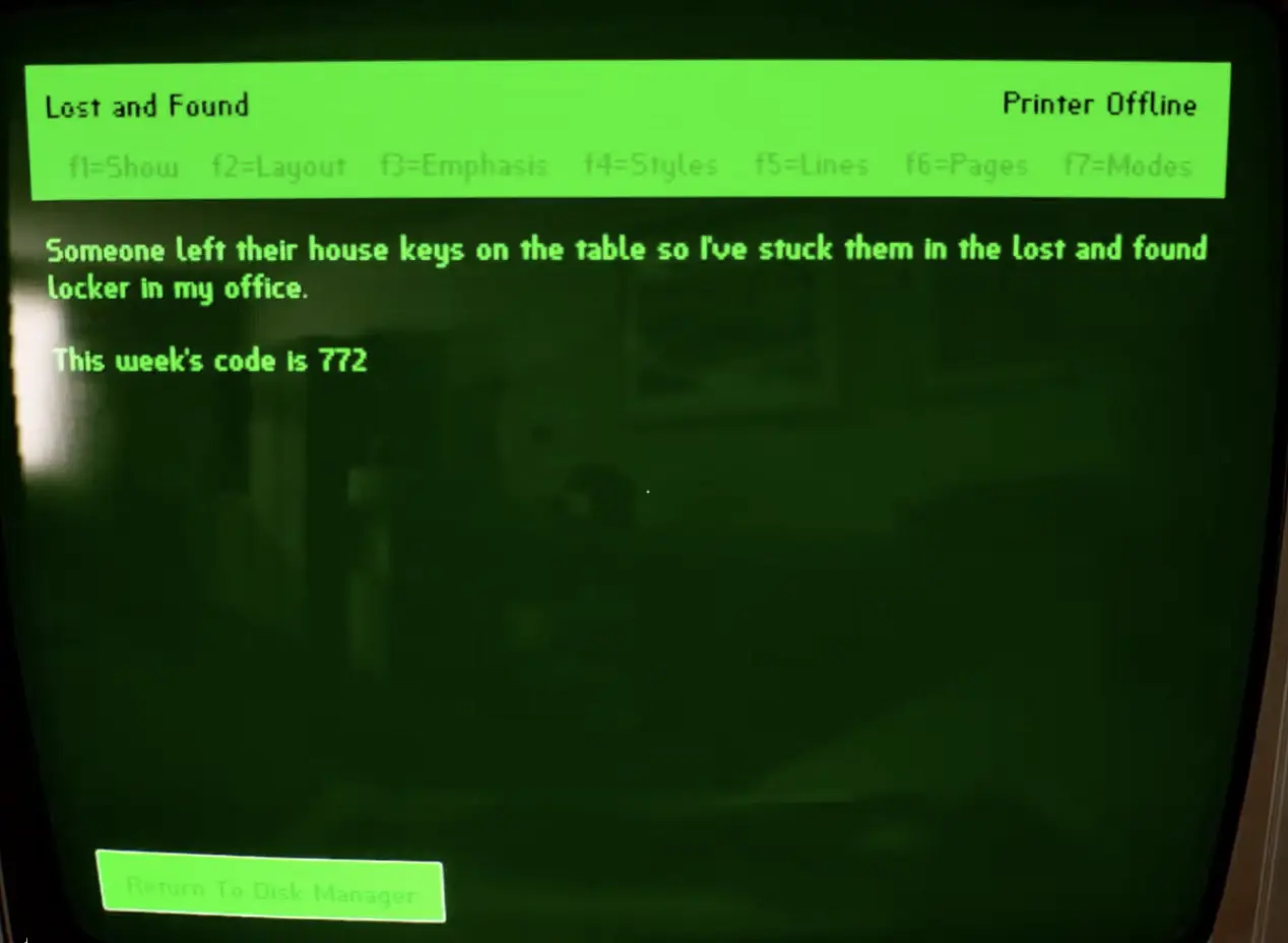 Lost and Found locker code 772 in Silent Hill Townfall Clara Woods