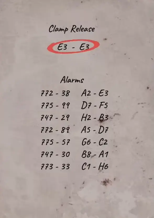 Alarm Code 77289 and Clamp Release E3 E3 reference in Silent Hill Townfall