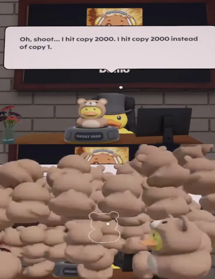 Using the postgame copier to create 2000 copies of a duck in Sort Them Ducks