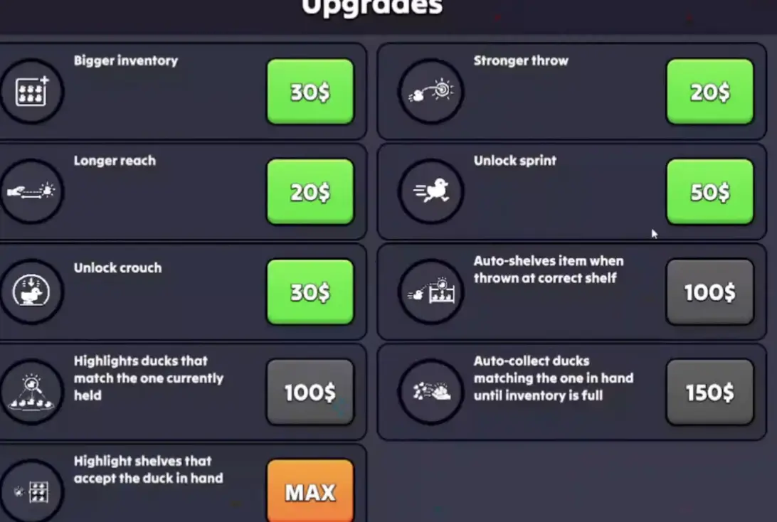 Buying and using the Sprint upgrade in Sort Them Ducks