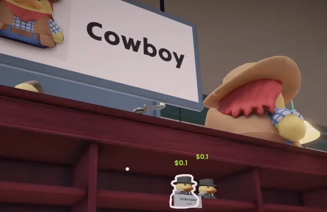 Undertaker duck placed on the Cowboy shelf in Sort Them Ducks