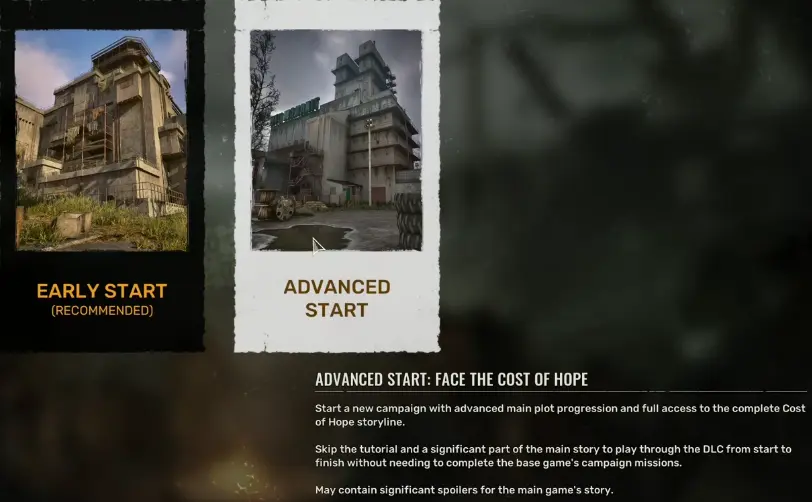 Advanced Start choices for STALKER 2 Cost of Hope