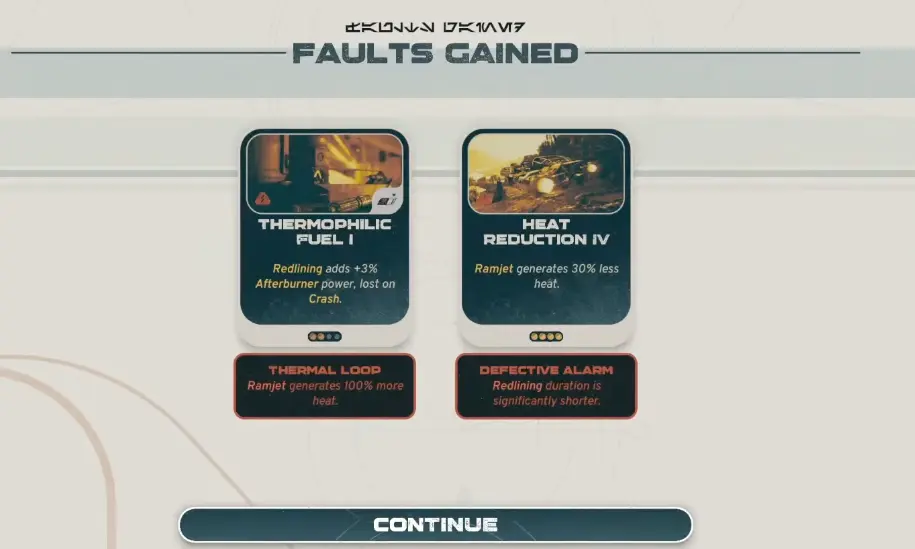 Star Wars Galactic Racer Faults Gained screen showing Thermal Loop and Defective Alarm