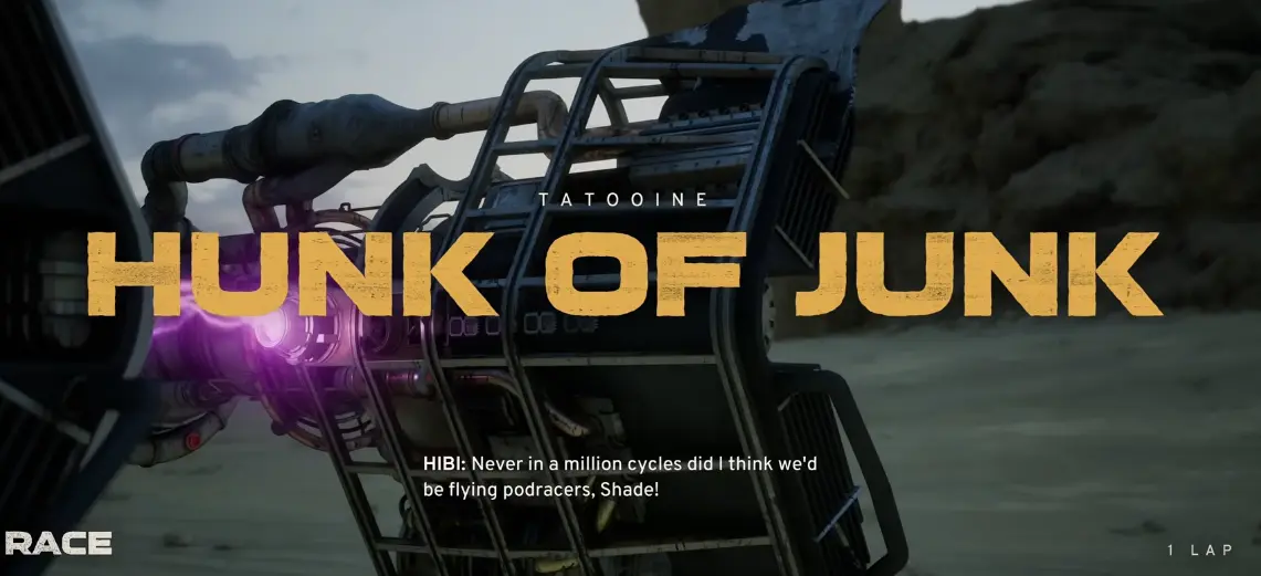 Star Wars Galactic Racer Shade testing the Podracer on Tatooine before the final championship