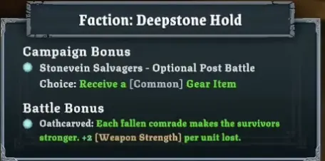 Tabletop Tavern Deepstone Hold faction bonus Stonevein Salvagers