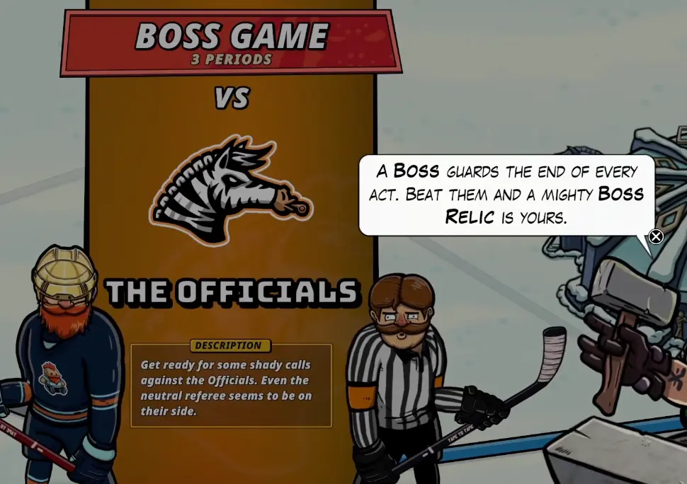 Tape to Tape Act Boss introduction explaining the multi-period match and Boss Relic reward