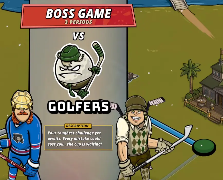 Golfers final Boss Game in Tape to Tape showing the three-period match and Cup objective