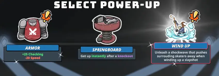 Slapshot-related ability selection that pushes surrounding skaters away during the shot windup