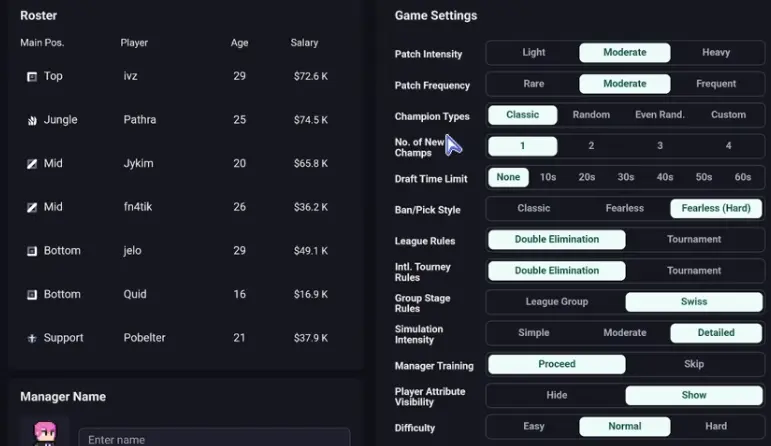 Teamfight Manager 2 schedule or news screen showing a frequent patch cycle